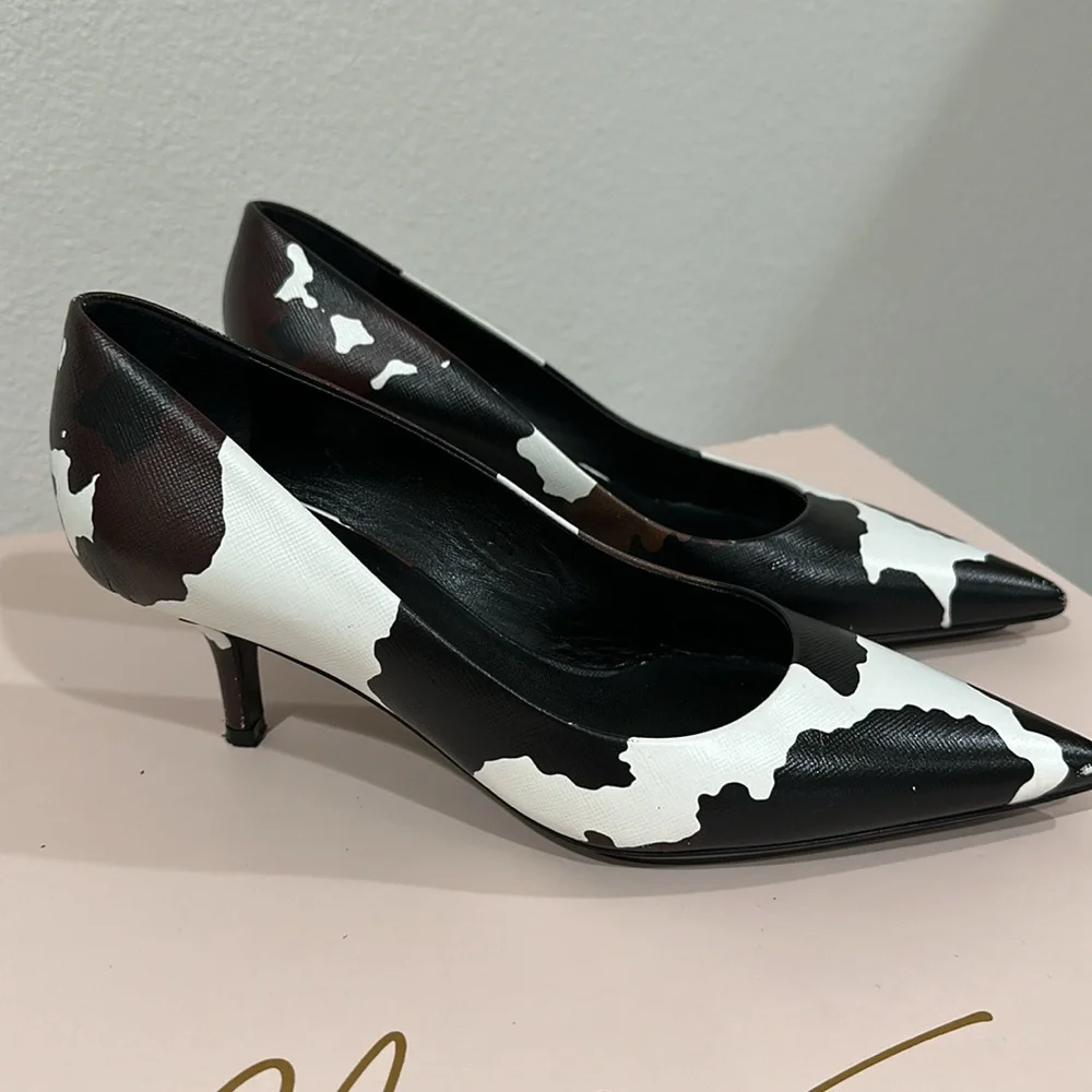 BURBERRY aubri animal print pumps heels pointed toe cow printed authentic - Picture 2 of 7